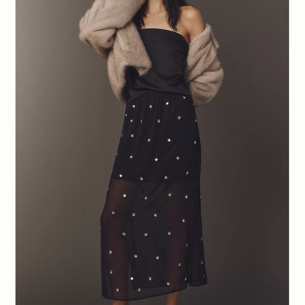 Anthropologie Black Embellished Skirt